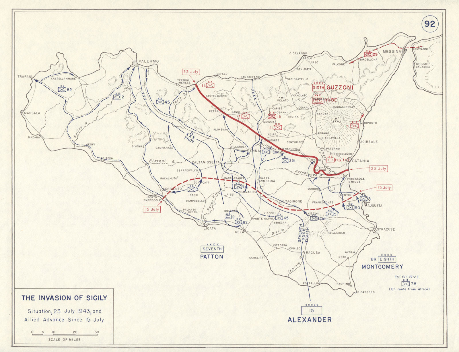 World War 2. Invasion of Sicily. 15-23 July 1943 Allied Advance 1959 old map